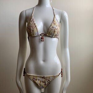 Sauvage California cream beige triangle top beaded side bikini
